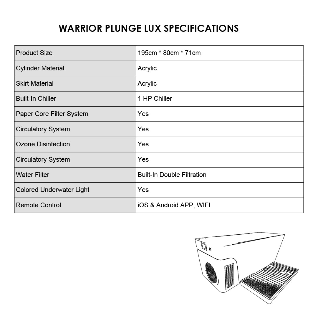WARRIOR PLUNGE LUXE Ice Bath Tub with 2.0 hp Chiller
