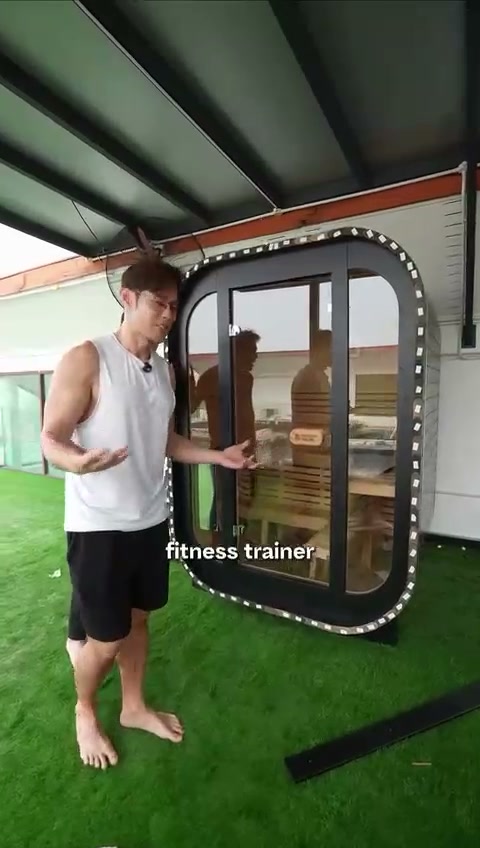 Jordan beside his Warrior traditional sauna